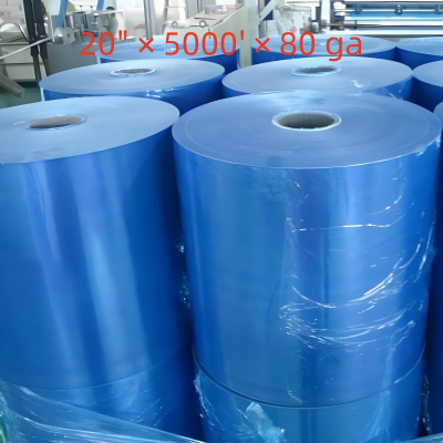 Tinted 80 Gauge 20 in x 5000 ft Blue Machine Stretch Film PWP Stretch Film