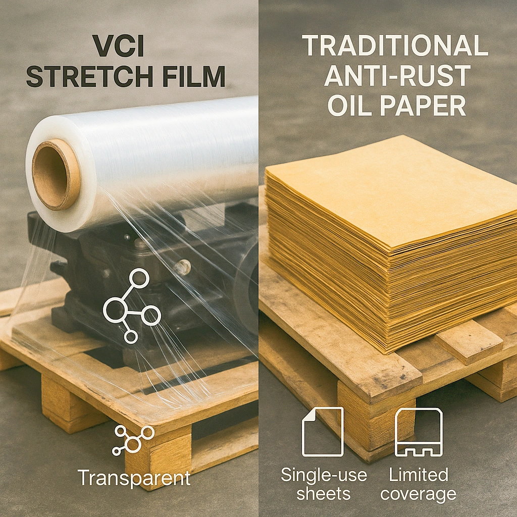 Hidden Cost Comparison VCI Stretch Film Vs Traditional Anti-Rust OilPaper